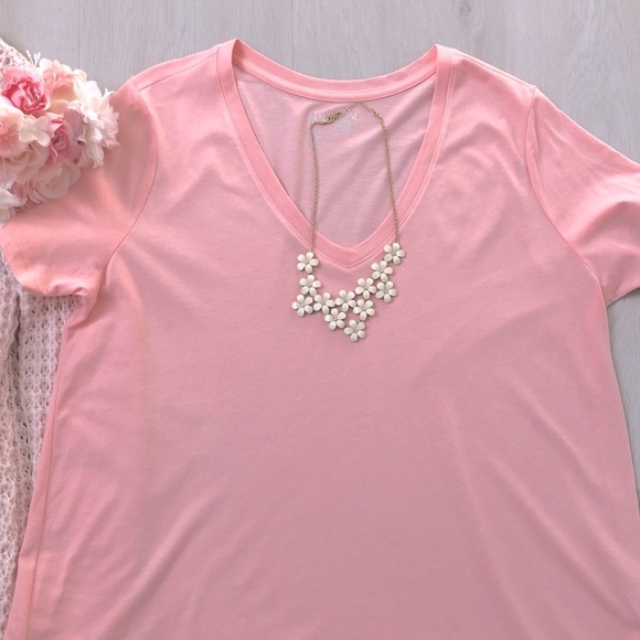 💕🌸Terra & Sky Pink V-Neck Short Sleeve Tee Top Size 0X - Picture 2 of 4